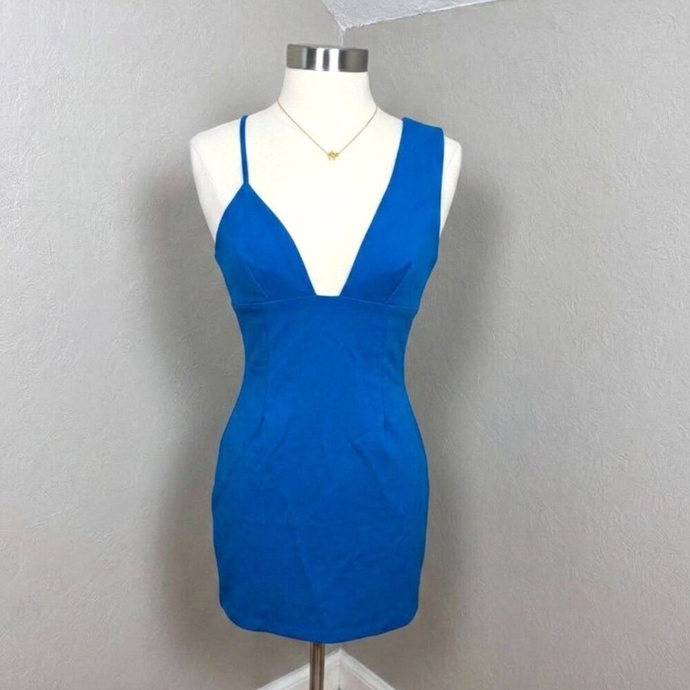superdown | Blue Asymmetrical V-Neck Mini Dress Size Extra Small
